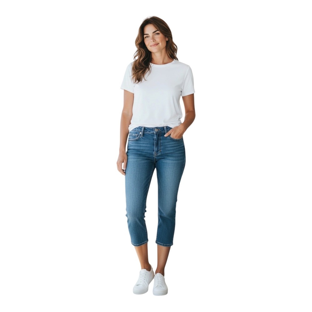 Seven7 Womens Mid Rise Crop Jeans Medium Wash Blue Size 10 Capris‎ Denim
